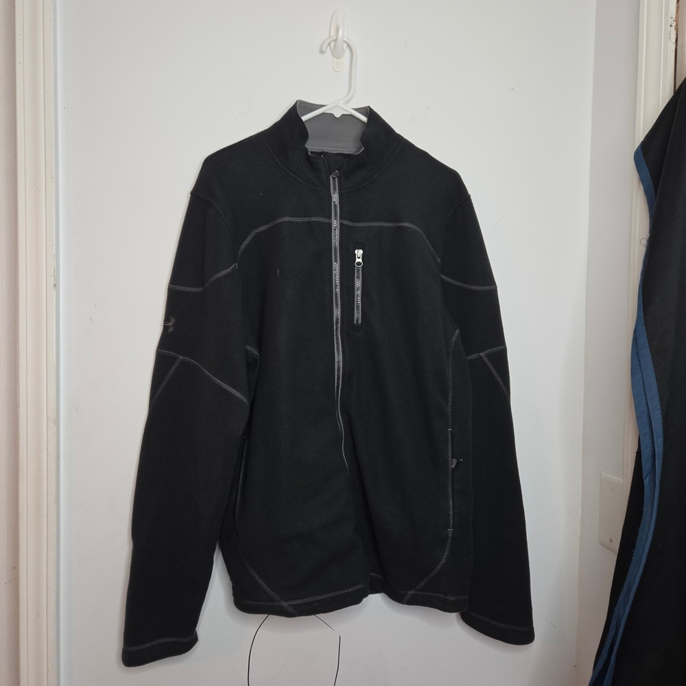 Under Armour Mens Large Black Full Zip Fleece Jacket Mock Neck Activewear LG